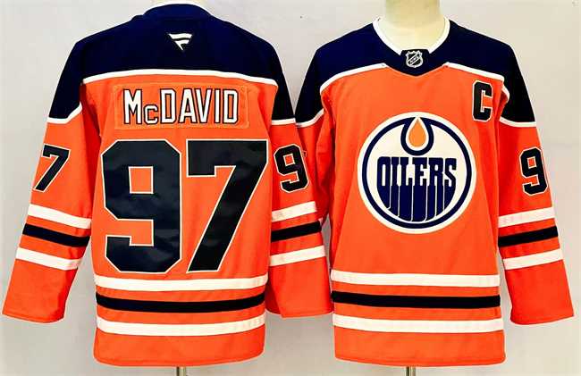 Mens Edmonton Oilers #97 Connor McDavid Orange 2024-25 With C Patch Heritage Classic Primegreen Stitched Jersey